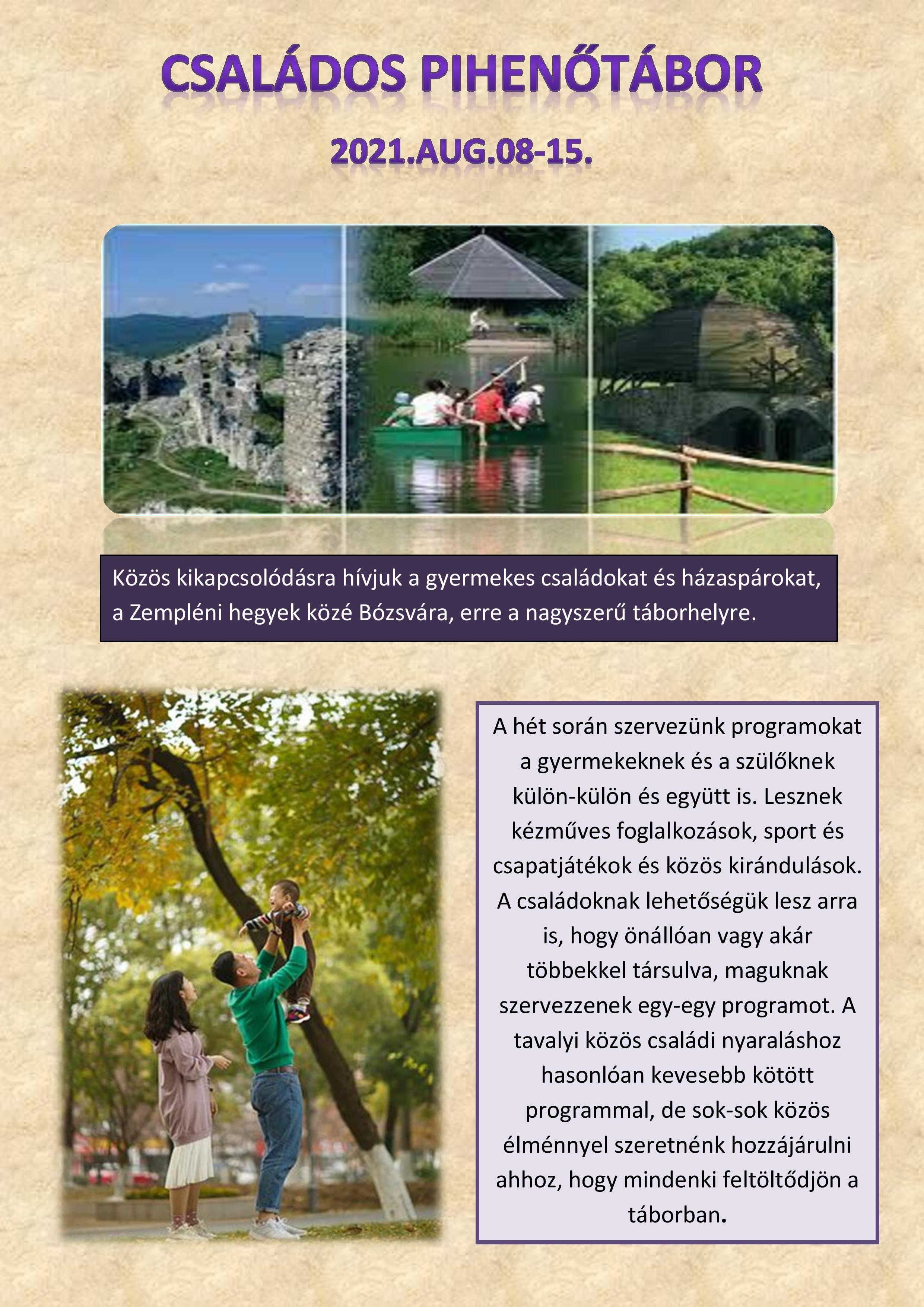 Családos pihenőtábor ajánló